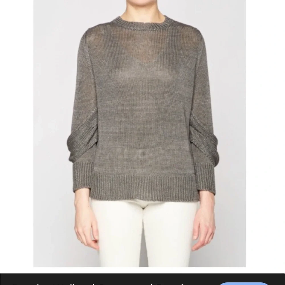 Brochu Walker Linen Mead Draped Knit Sleeve Pullover Sweater XS Dark Gray